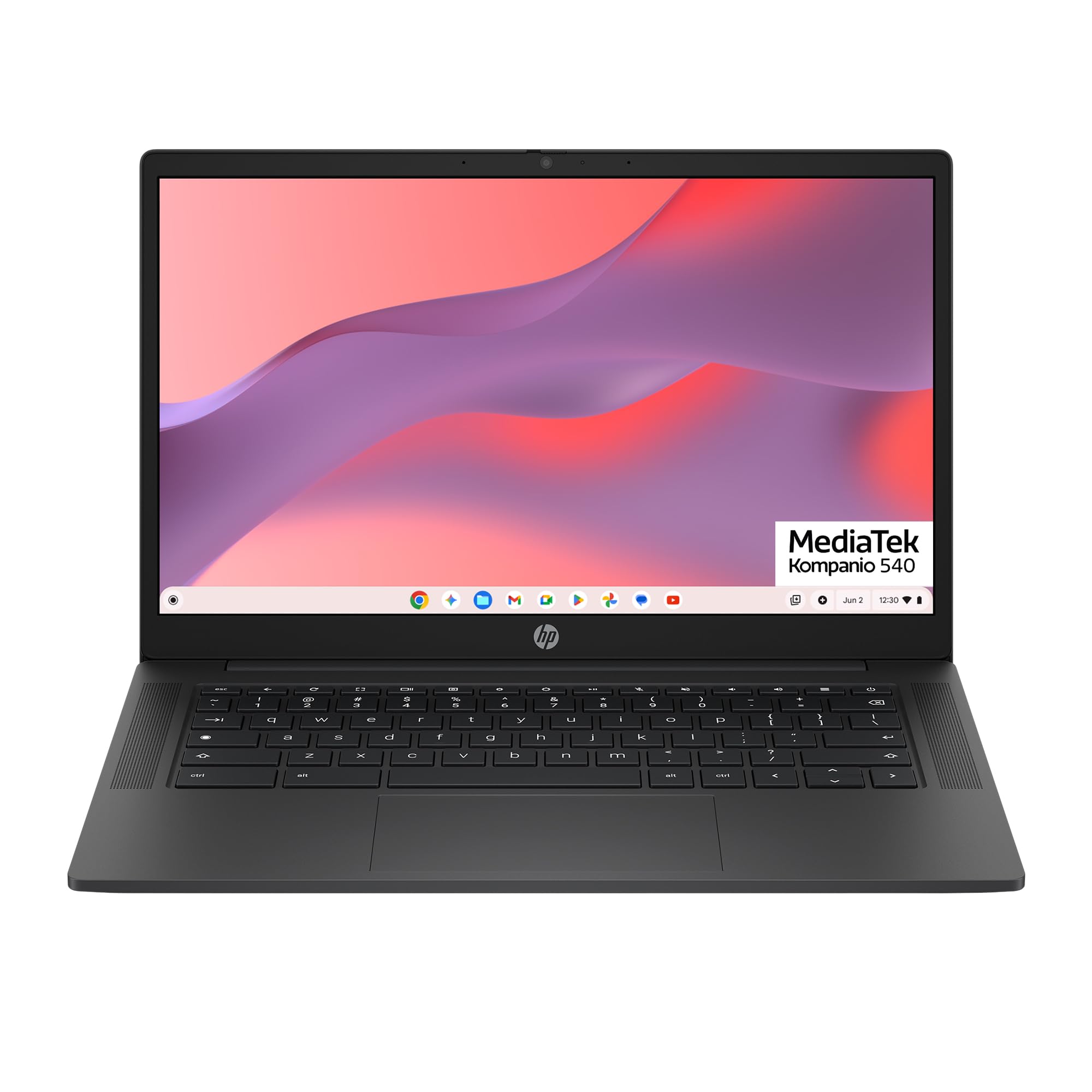 HP Chromebook 14, MediaTek Kompanio 540, 8 GB RAM, Mica Silver | 128 GB UFS, HD Display, Arm Mali-G57 MC2 Graphics, Chrome OS, 14a-nm0199nr