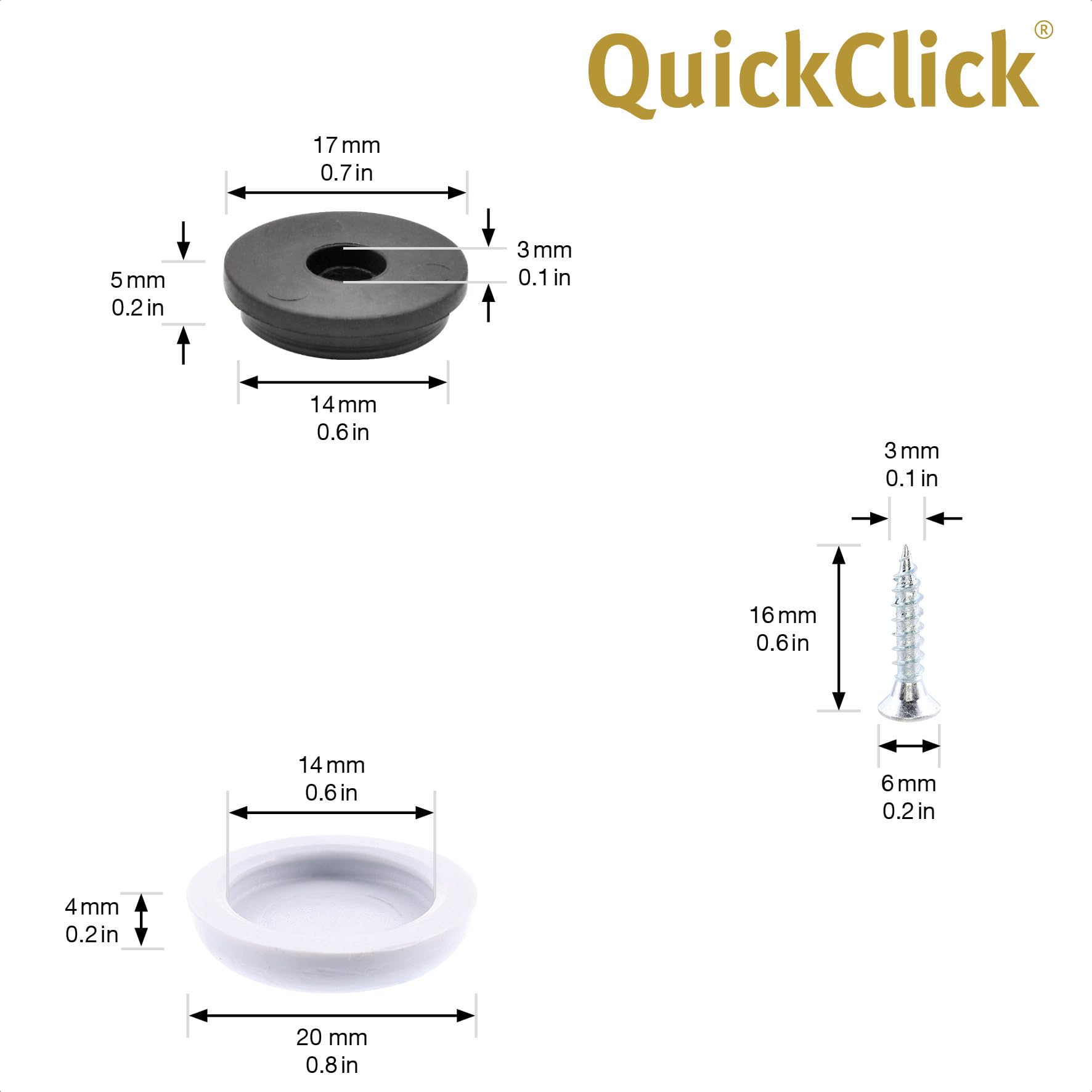 Wagner QuickClick® Deslizadores De Fieltro De Plástico Para Sillas/meubles, Juego De 4 Para Atornillar - Hyper 17 Mm, 4X Base+Tornillo+Inserto Deslizante Intercambiable - Made In DE - 15809300