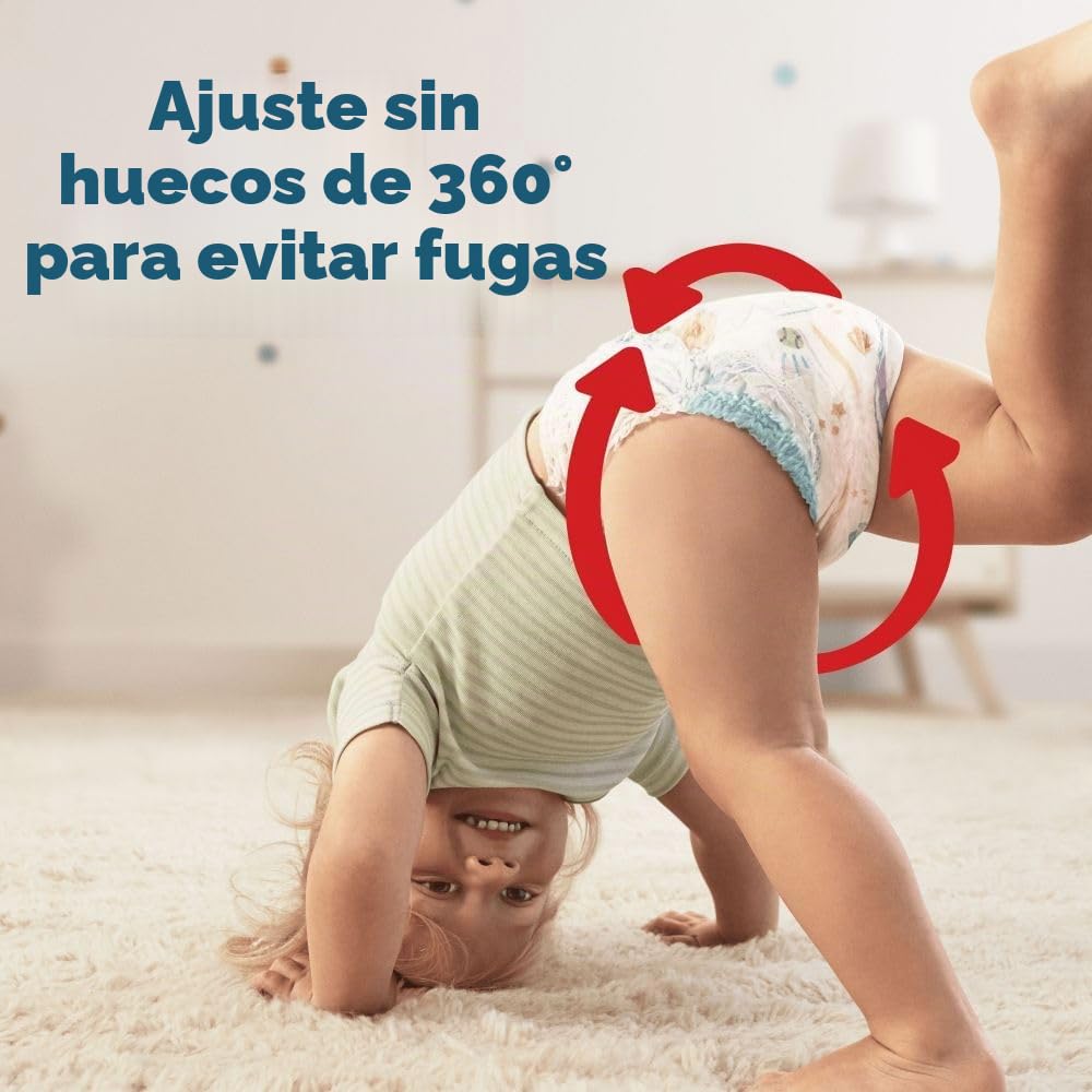 Pampers Baby Dry - Pantalones de pañales de talla 9, 108 pañales, 19 kg, paquete mensual, ajuste 360° para evitar agujeros y fugas