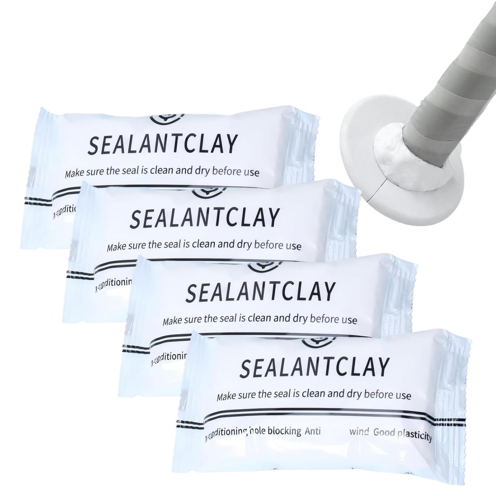 4Pcs White Waterproof Sealant Mastic,Mastic Sealant,Clay Sealant for Air Conditioning Pipe Holes,Quick Mending Mud for Drain Connection,Moldable Putty for Air Conditioning Duct& Wall Hole,Home DIY Use