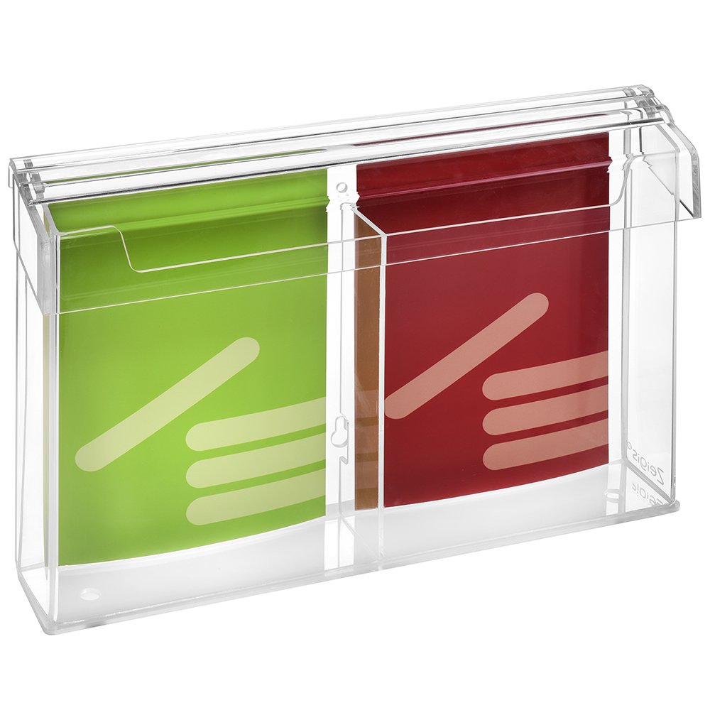 Zeigis 2-Fach DIN A5 Prospektbox/Prospekthalter/Flyerhalter im Hochformat, wetterfest, für Außen, mit Deckel, aus glasklarem Acrylglas