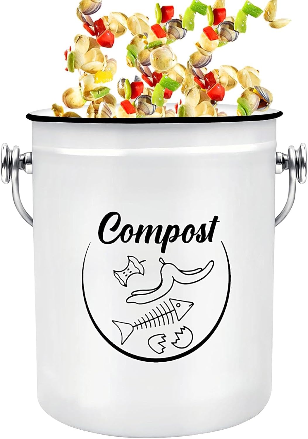 Compost Bin with Lid, 5L Odor Resistant Kitchen Container, Farmhouse-Style Rust-Resistant Indoor Bucket for Food Scraps, Ideal for Composting Fruits, Vegetables, and Leftovers