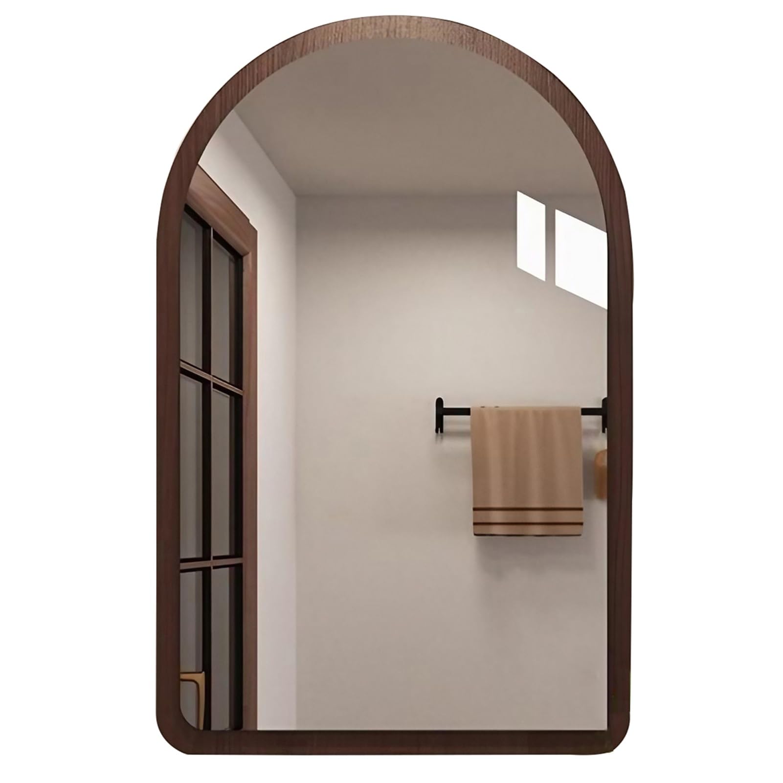 FGXHHS Arched Wall -Antique Decorative Vanity Mirror-Vintage Rustic Style Wood Framed Home Decor for Farmhouse Bedroom Living Room Entryway(Walnut,46x60cm(18x24inch))