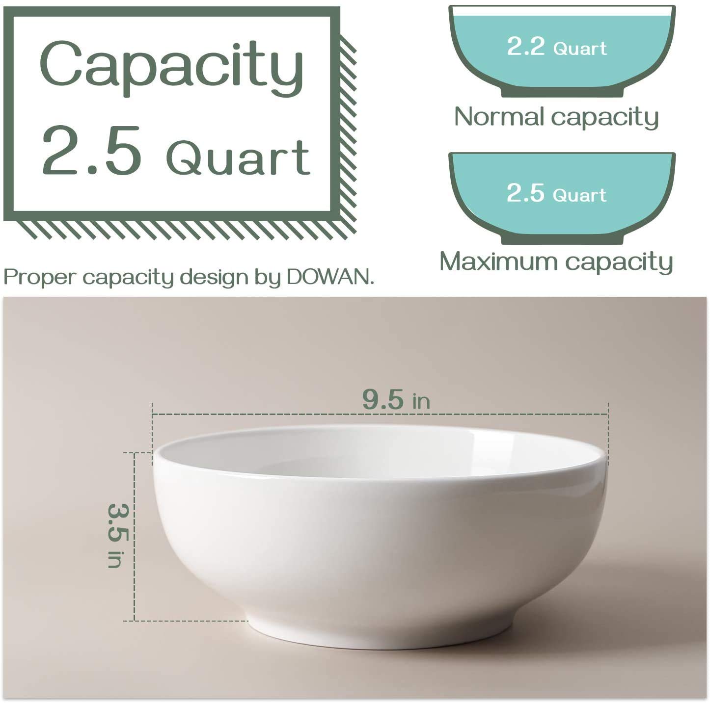 DOWAN Ciotola da portata in porcellana 2.65 litri, insalatiera grande in ceramica, set di scodelle grandi, zuppiera, scodella in porcellana ramen, set ciotole grande, bianco, confezione da 2