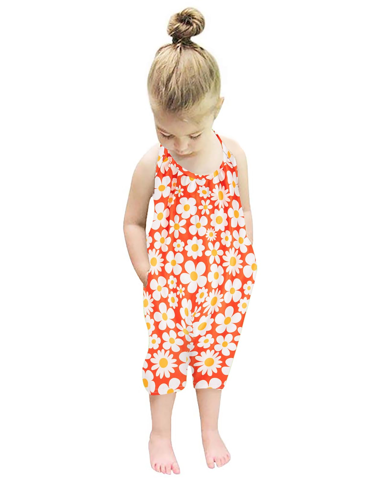 Lindanina Backless Strap Slouch Jumpsuit for Toddler Girls Cute Harem Halter Romper Pants with Pockets