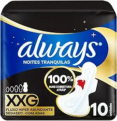 Absorvente Noturno Always Noites Tranquilas Seca com Abas Hiper Longo 10 Unidades
