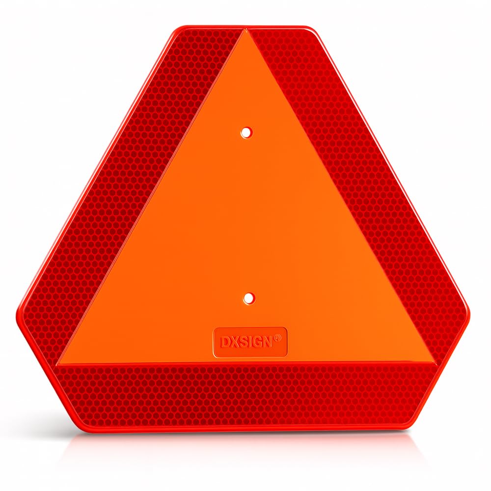 Slow Moving Vehicle Sign, Plastic DOT Slow Moving Vehicle Triangle Signs, SMV Sign 14"x16"x0.16"/5mm Thick Diamond Grade Reflective Up to 7 Years Outdoor for Golf Cart Accessories, Tractor, Utv,