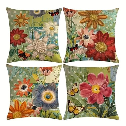 Umimiss 4PCS Floral Cushion Covers 45 X 45 - Garden and Outdoor Sunflower Pillow Cases for Furniture, Floral Butterfly Decorative Throw Pillow Covers