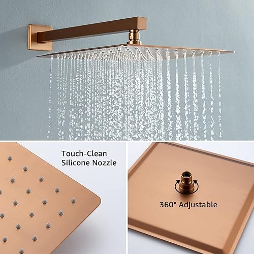 Miniatura 3 de Iriber - Sistema de ducha de lluvia en oro rosa cepillado con cabezal de ducha de 12 pulgadas y juego de ducha de mano montado en la pared del baño