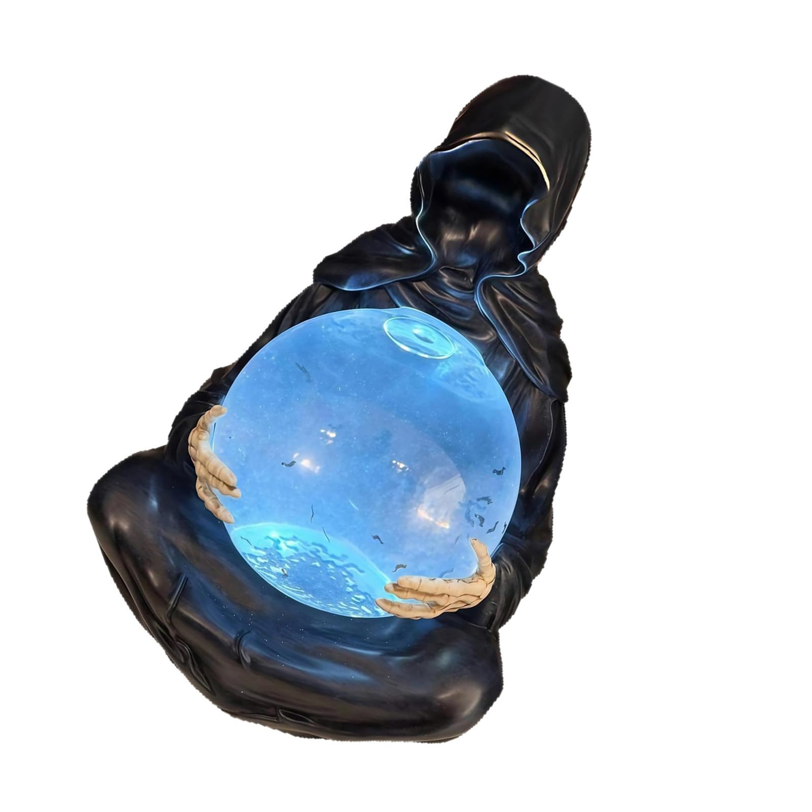 Resins Death God Sculpture Crystal LED Glowing, Bat Motifs Halloween Decor for Home Display & Giving Resins