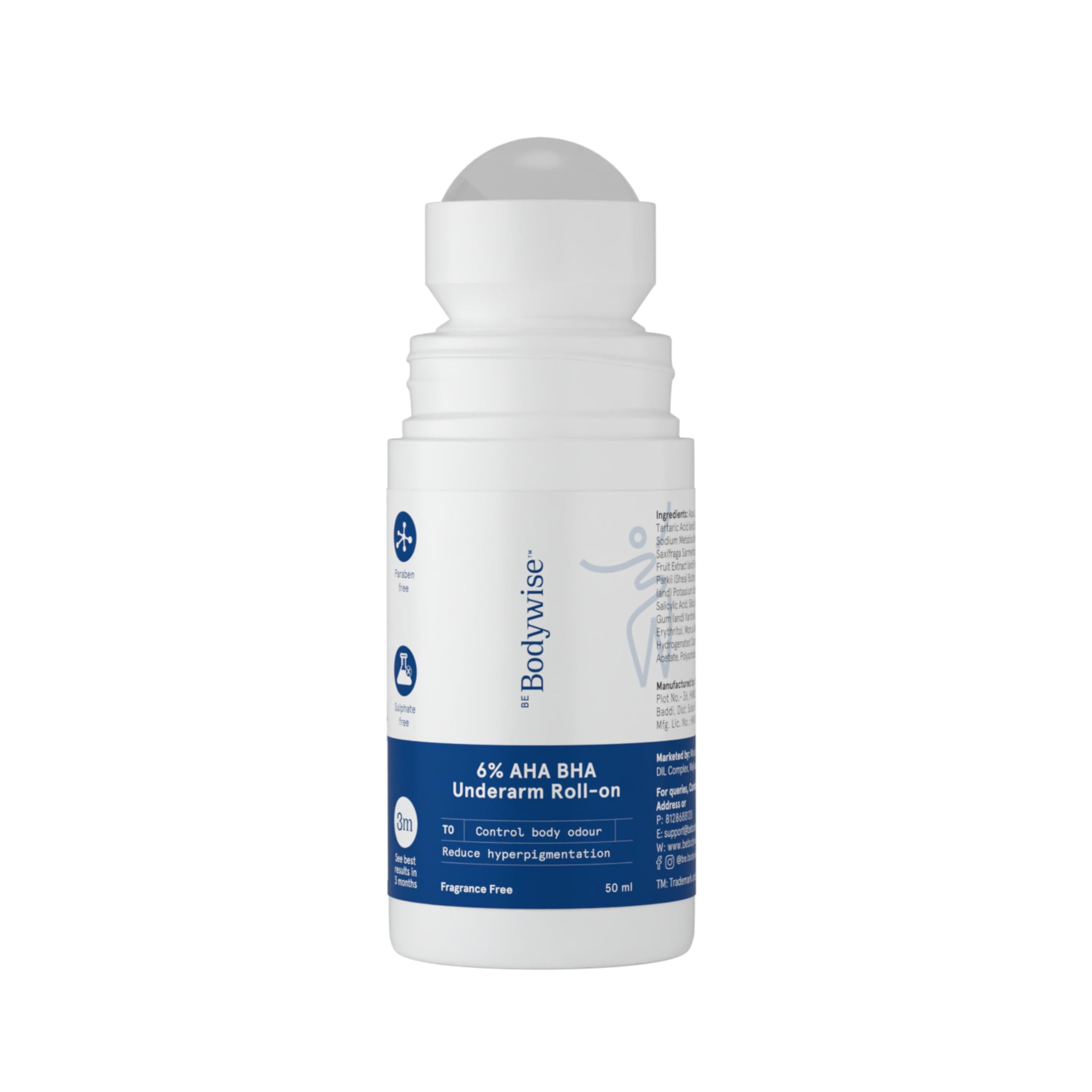 Be Bodywise 6% AHA BHA Underarm Roll On Deodorant, 50ml | 1% Mandelic, 4% Lactic, 1% Salicylic Acid | Prevents Body Odour & Fades Pigmentation | Alcohol & Aluminium Free | Fragrance-free-image-18
