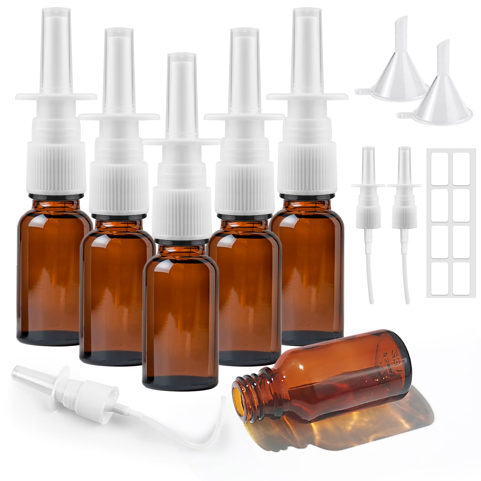 Dncvb Neusspray 6 stuks neusspray 30 ml neusspray fles leeg fijne spuitnevel, kunststof neusspray verstuiver, met 24 blanco etiketten en 6 trechters, kleine spuitflessen om te vullen