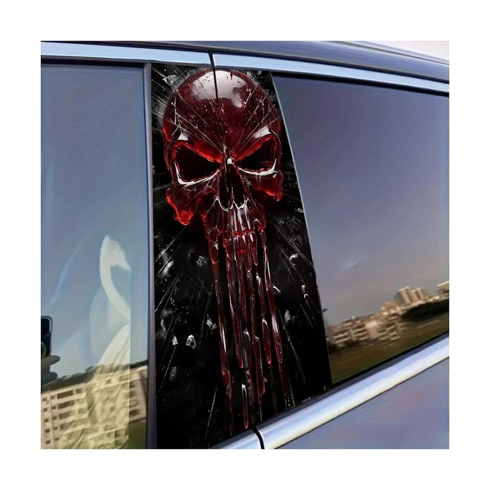 Dabhuoc One Color Car Parts 2 Pcs Car Center Column Decal Blood Skull Glossy Protective Polyethylene Film