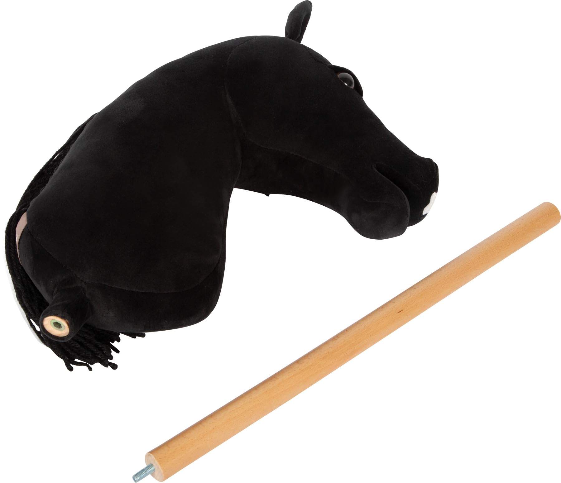 small Foot Hobby Horse schwarz „Eddie“, Steckenpferd mit abnehmbaren Holzstab und frisierbarer Mähne, inkl. Halfter, Trense & Führstrick, für Kinder ab 3 Jahren, 12716