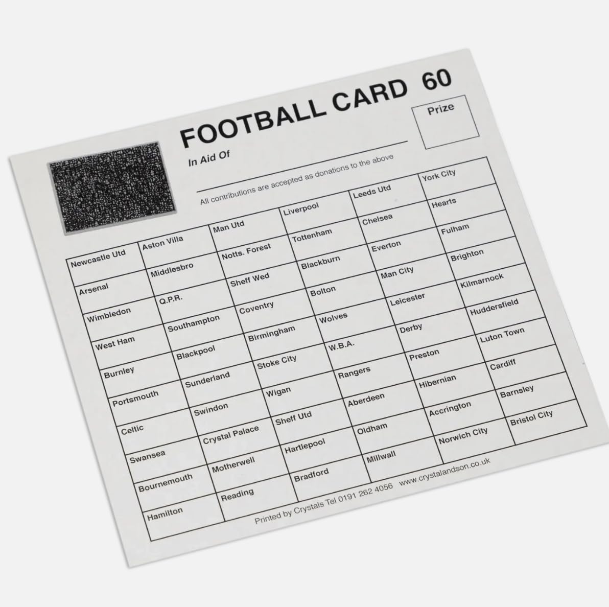 25 x 60 Team football scratch cards UK team names FUNDRAISING IDEAS