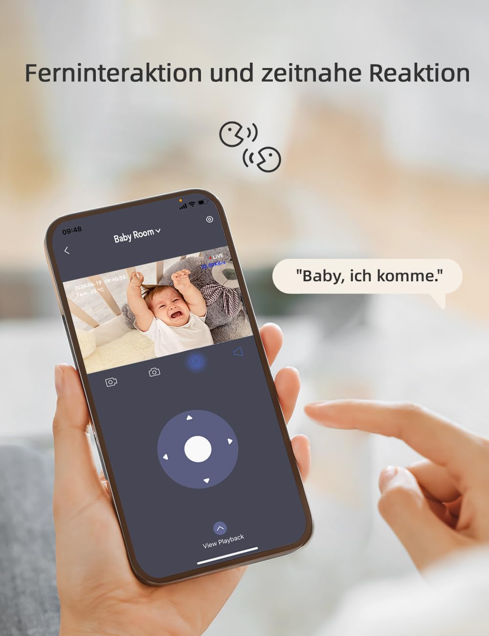 nooie Babyphone mit Kamera und App,2K intelligentes Babyfon, Temperaturüberwachung,2.4/5GHz WLAN, Nachtsicht,Zwei-Wege-Audio, Weinen/Geräuscher-kennung, KI-Tracking, funktioniert mit Alexa