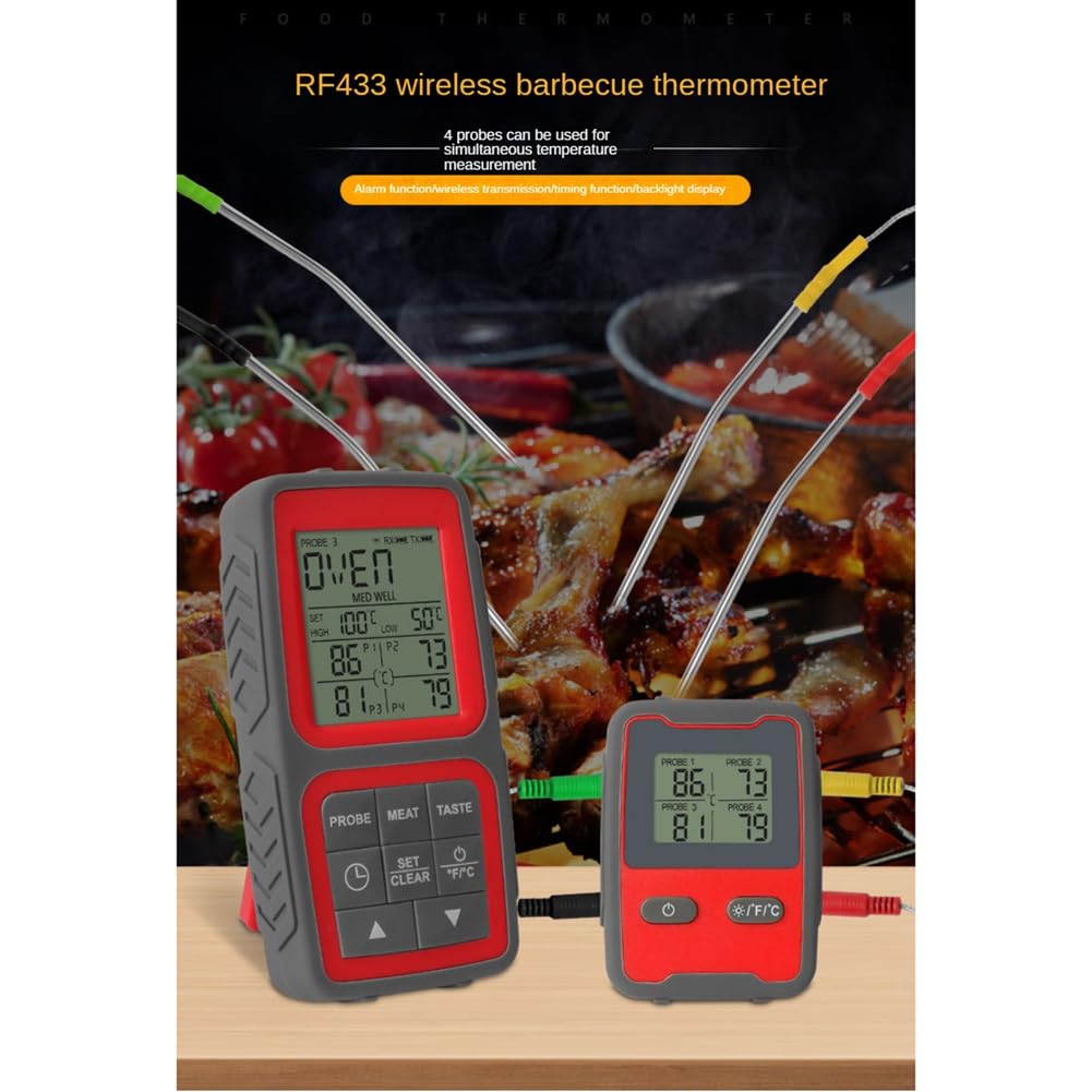Termómetro inalámbrico para carne para asar y ahumar con cuatro sondas de carne, temporizador de cocina, termómetro digital para cocinar alimentos