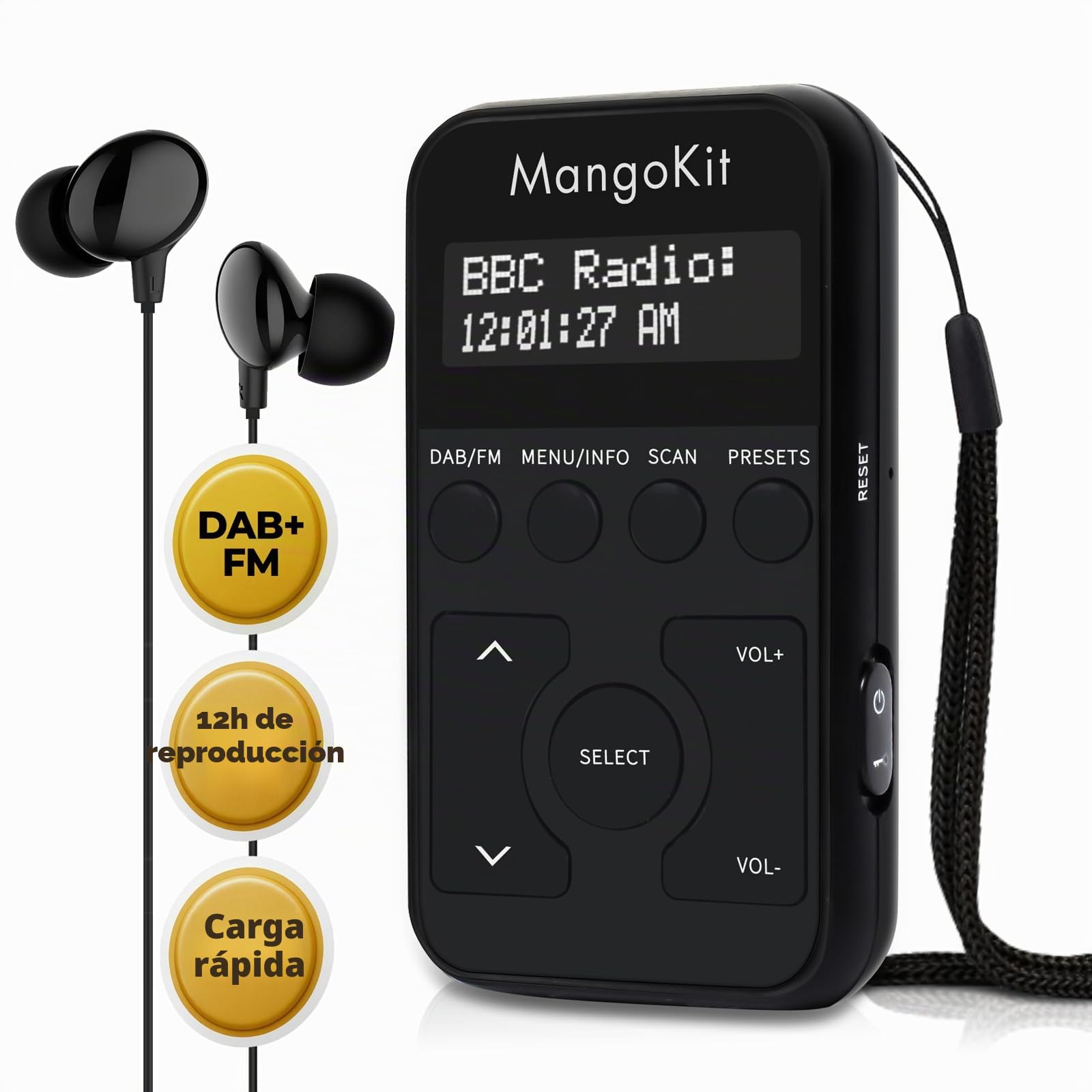 MP1 Radio Portátil Pequeña Dab/Dab+ y FM,Mini Radio de Bolsillo Digital Batería Recargable con Auriculares,Botones bloqueables,batería o Red alimentada,20 Estaciones preestablecidas (Negro)