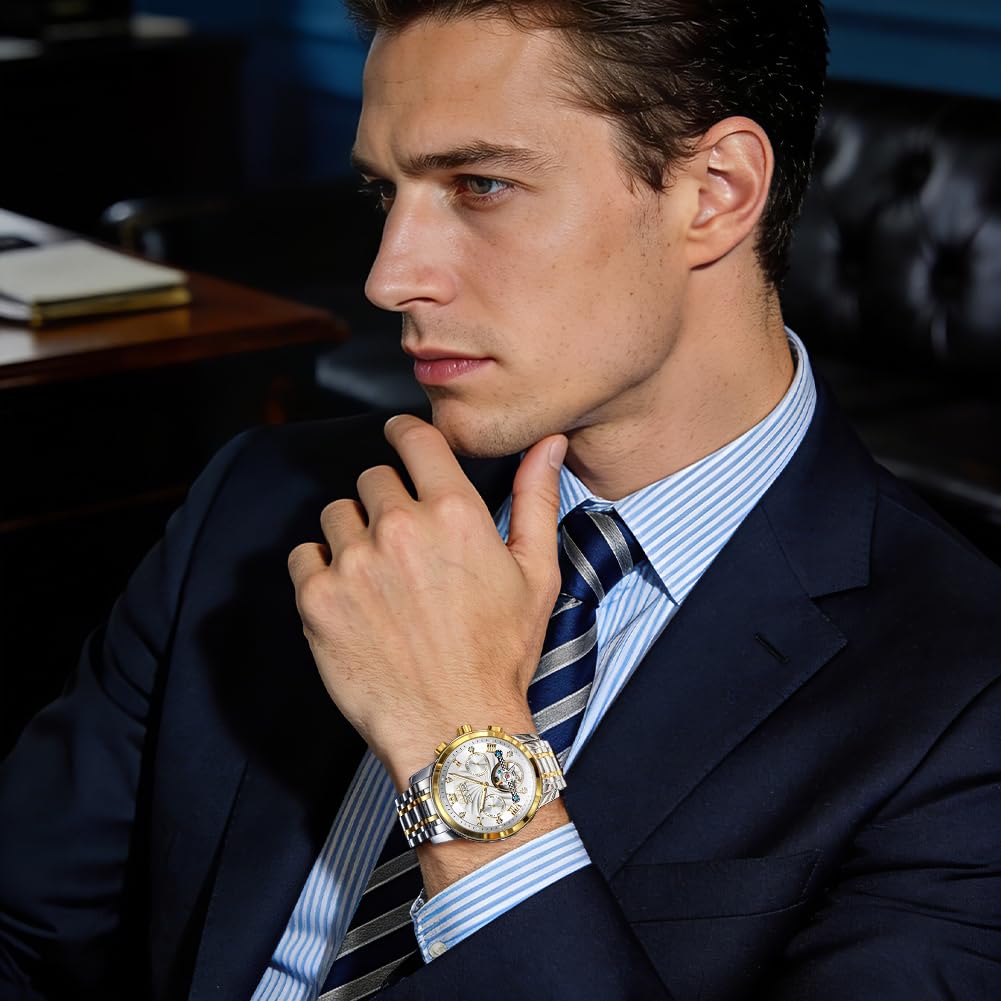 OLEVS Herrenuhren Automatik Mechanische Armbanduhr mit Tourbillon Kalender Wasserdicht Leuchtende Uhren Männer