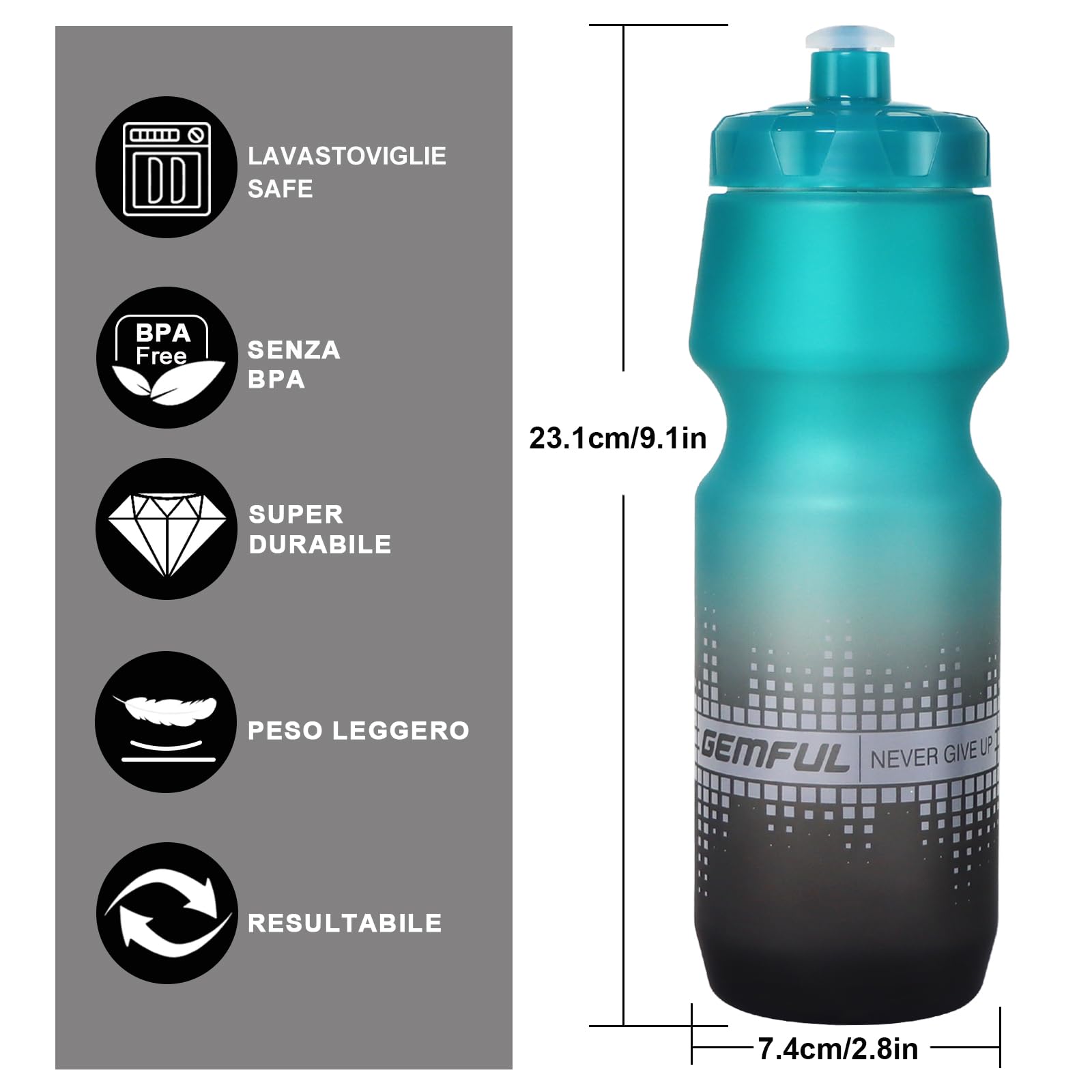 GEMFUL Borraccia Ciclismo, confezione da 2, 750 ml, a prova di perdite, senza BPA, perfetta per ciclismo, escursionismo e avventure all'aria aperta(Bianco e nero)