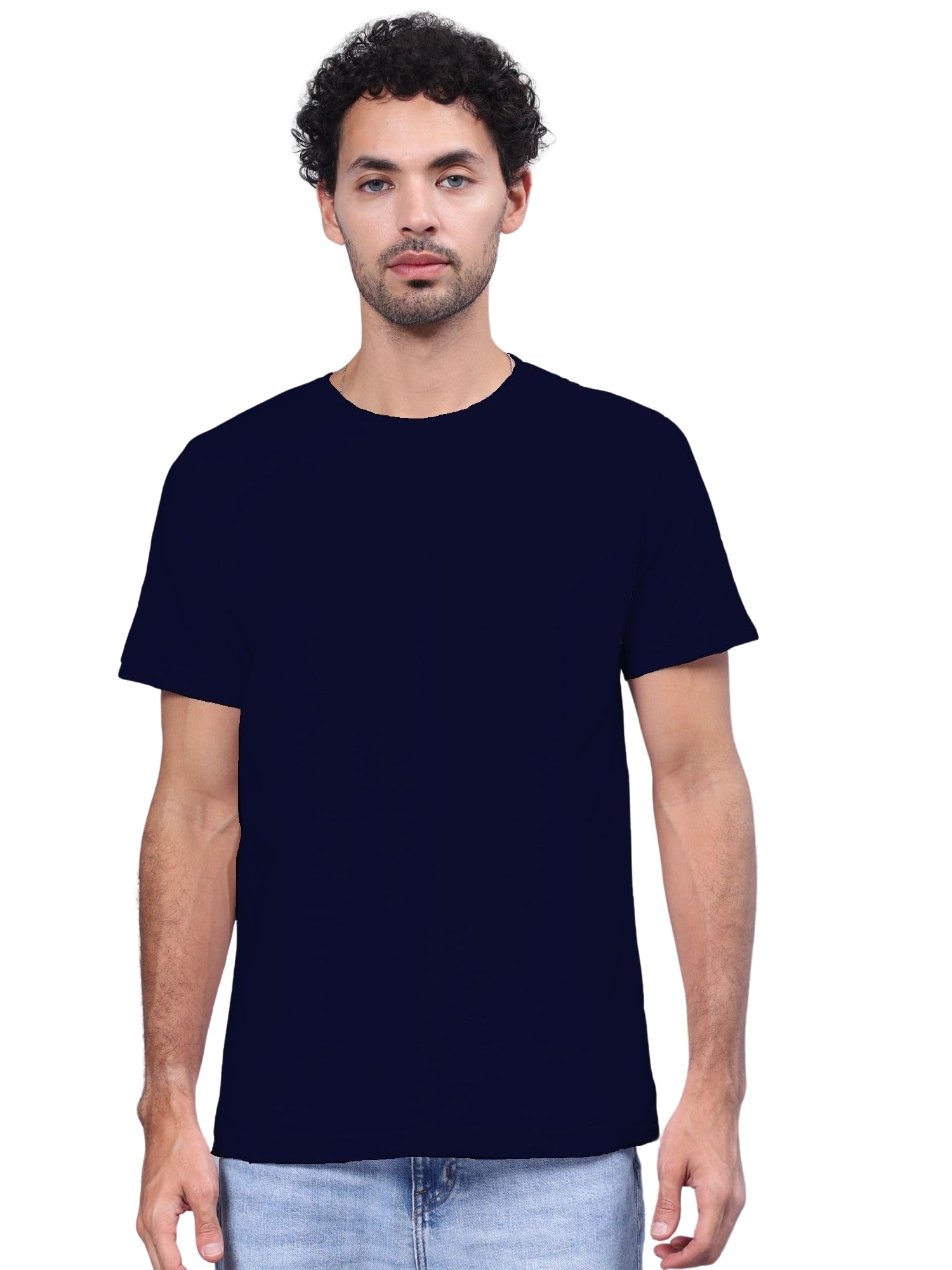 Men's Plain Regular Fit T Shirt, Comfortable, Durable Cotton Round Neck Half Sleeve Casual Tee-picture-39