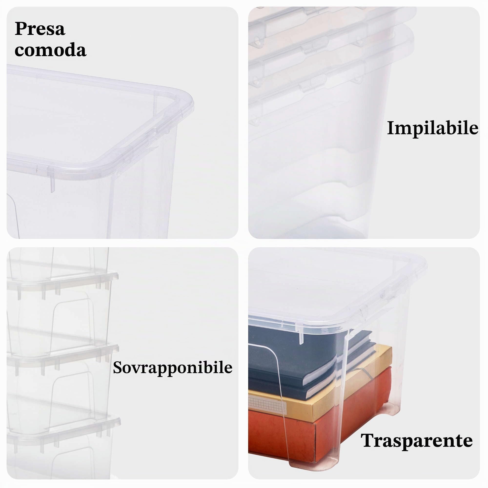 SUNDIS View Box, scatola portaoggetti 45L, con coperchio, impilabile | Plastica trasparente, ideale per riporre giocattoli, vestiti e documenti