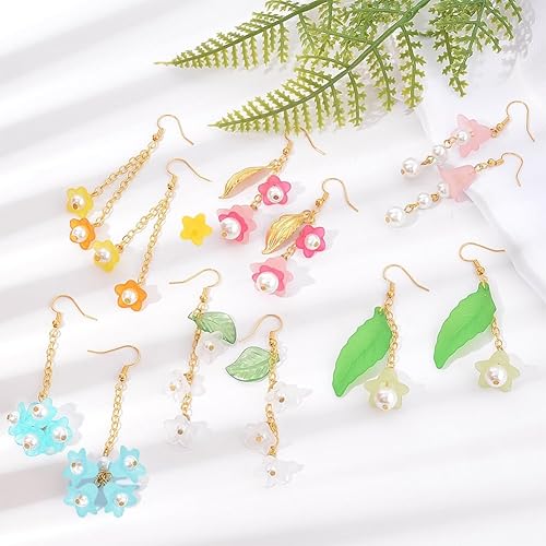 Miniatura 82 de SUNNYCLUE 1 caja de 10 pares de dijes acrílicos de flores florales 3D, kit de fabricación de aretes de lirio de cala para hacer joyas, iniciadores