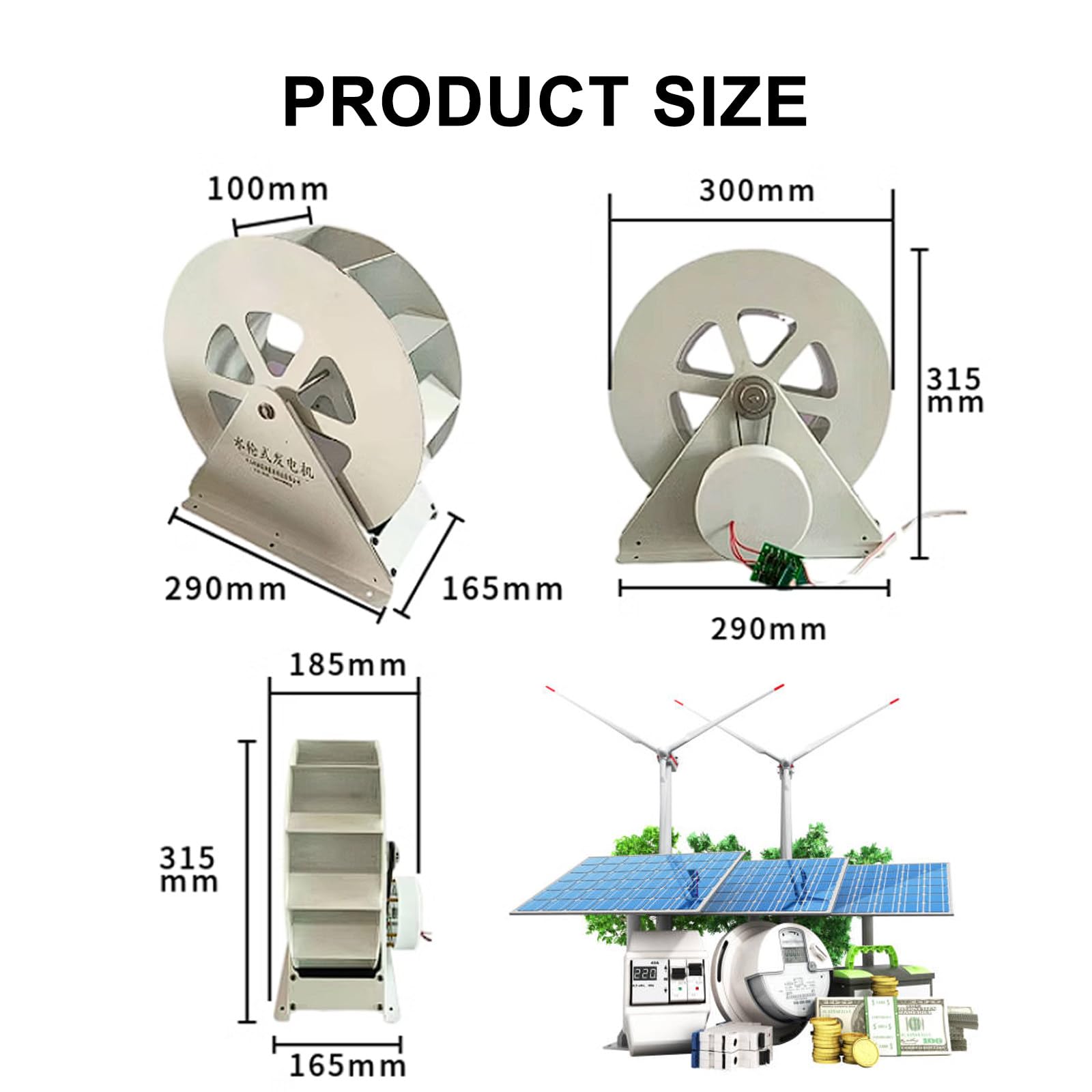 Generatore Idroelettrico da 50 W, Generatore Idroelettrico da 100 W, Esterno Attrezzatura per La Generazione di Ruote Idrauliche in Acciaio, per Stagni, Ruscelli, Fiumi, Canali,100W