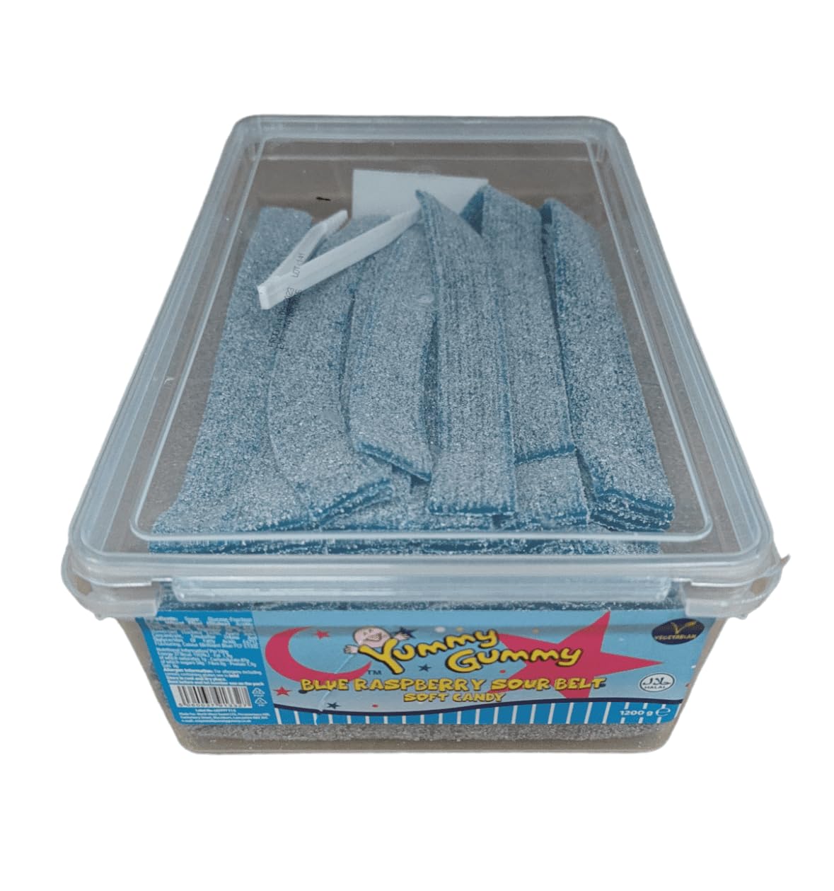 Yummy Gummy Blue Raspberry Sour Belts – 1kg Bulk Tub | Soft & Chewy Fizzy Candy