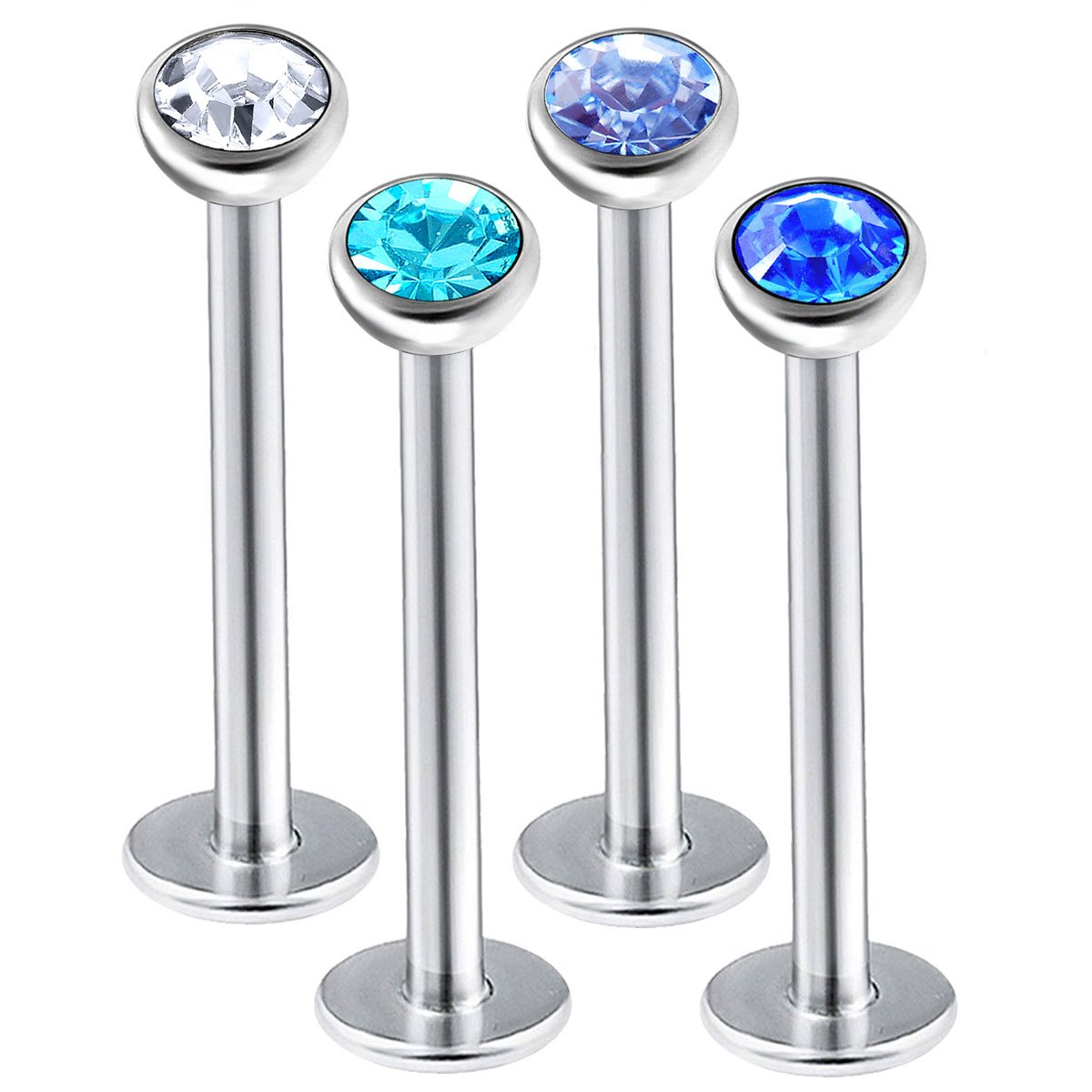 bodyjewellery 4Pcs 16g 1.2mm 12mm Steel Labret Studs Ear Lobe Auricle Pinna Lip Rim Tragus Cartilage Helix Halfball BYAV Pick Color