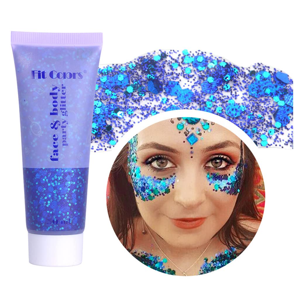Long Lasting Blue Body Glitter Holographic Sparkling Cosmetic Grade Chunky Glitter for Face Hair (Blue)
