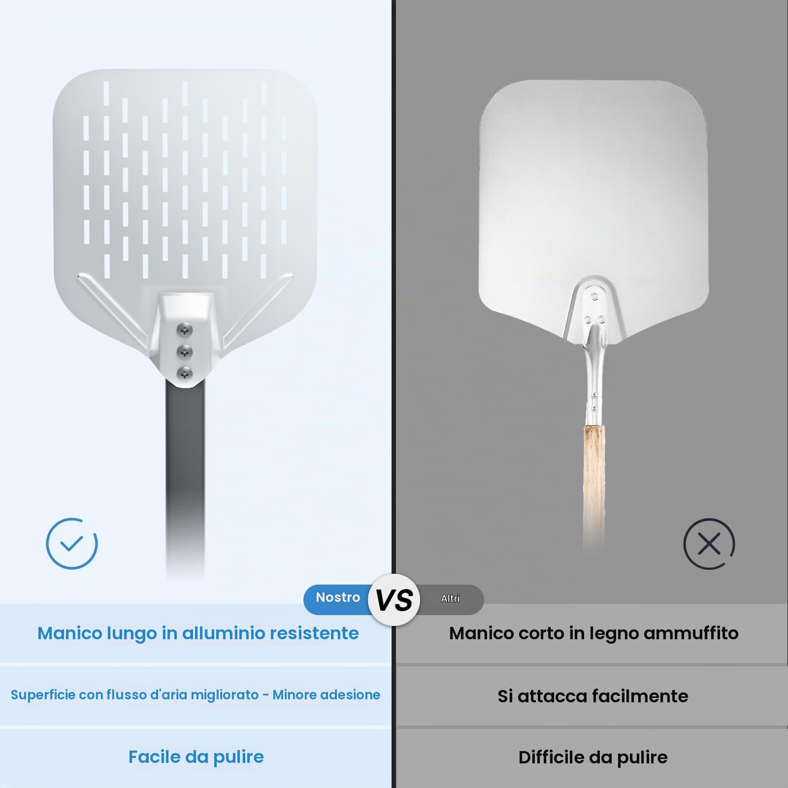 iklestar 4 accessori per forno per pizza, pala perforata per pizza da 30,5 cm, in alluminio, 22,9 cm, con manico lungo, spazzola per la pulizia della pietra del forno per cottura fatta in casa e