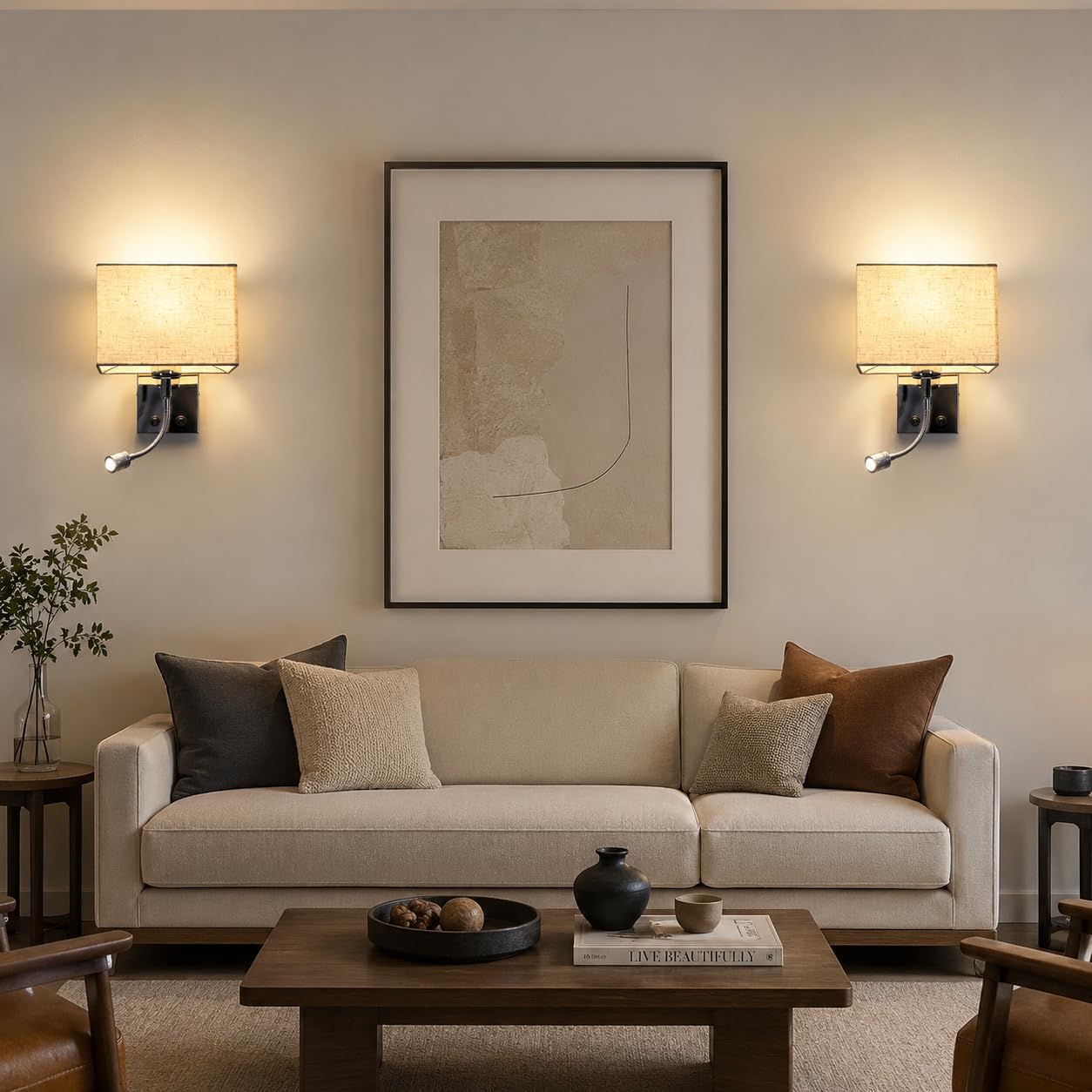 ZMH 2pcs LED Lampada da Parete per Interni Camera da Letto e Soggiorno - Lampada da Lettura con Braccio Flessibile Girevole E27 per Tessuto - Luce di Lettura per Hotel