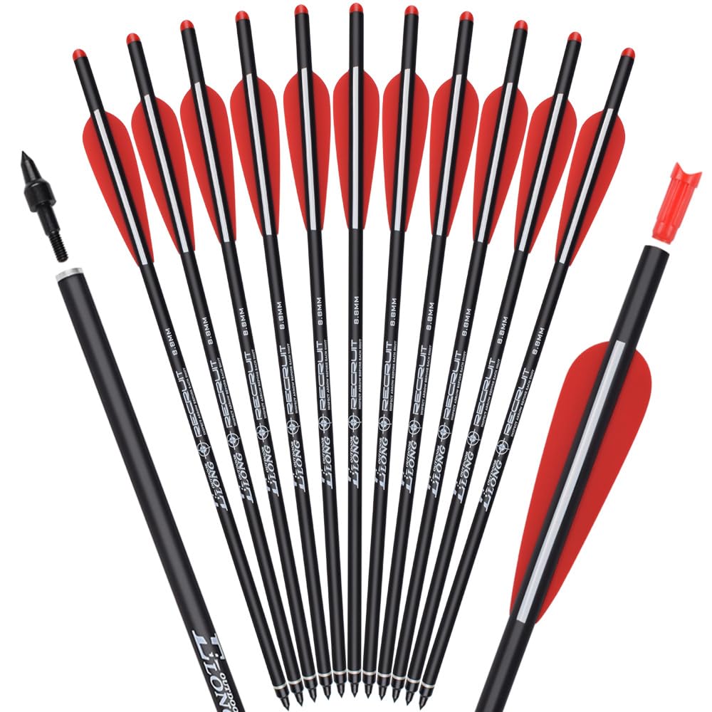 Lot de 12 vis d'arbalète en carbone 45,4 cm, 16, 18, 20, 55,6 cm, pour la chasse, le tir à l'arc avec vis à ailettes de rechange, pointe de flèche