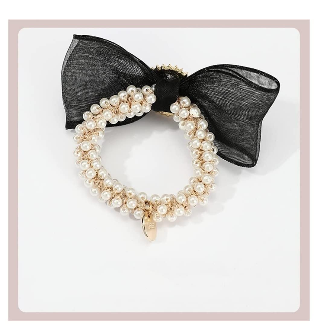 Scrunchies Per Capelli 2pcs Imitazione Perla Testa Corda Femminile Di Cavallo Per Capelli Fiocco Maglia Elastico Per Anello Elastici Per Coda Di Cavallo