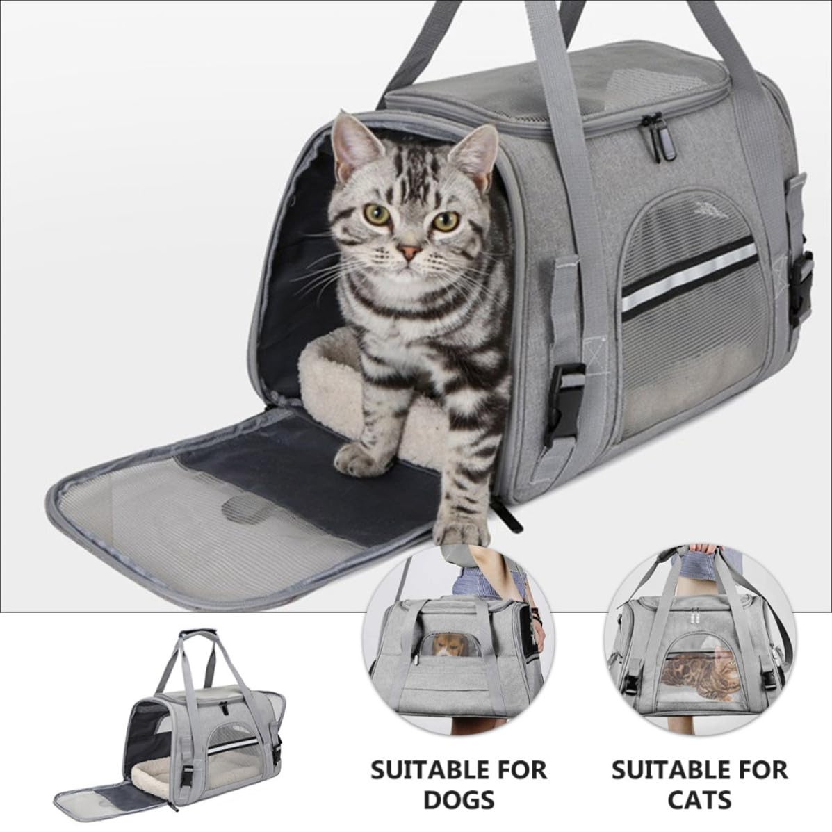 Zerodeko Borsa da Trasporto per Animali Domestici Oxford Traspirante Apertura a Cerniera su Entrambi i Lati e Supporto Interno a Fibra per Viaggi e Passeggiate