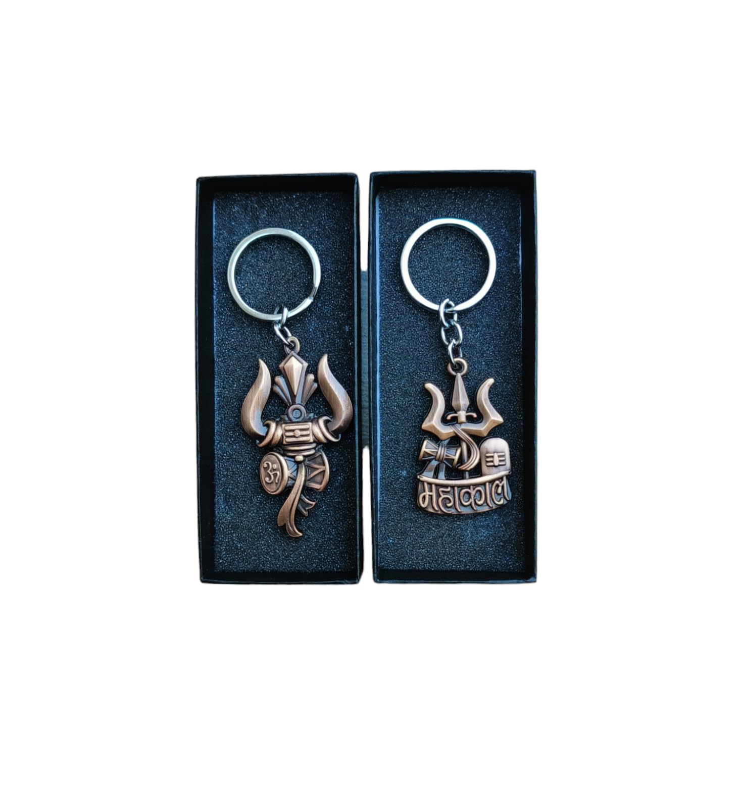 GenericCombo Of Trishul Damru Pindi Shiv Shankar Mahakaal Trishul Damru Om Double Side Metal Key Chain (Bronze)