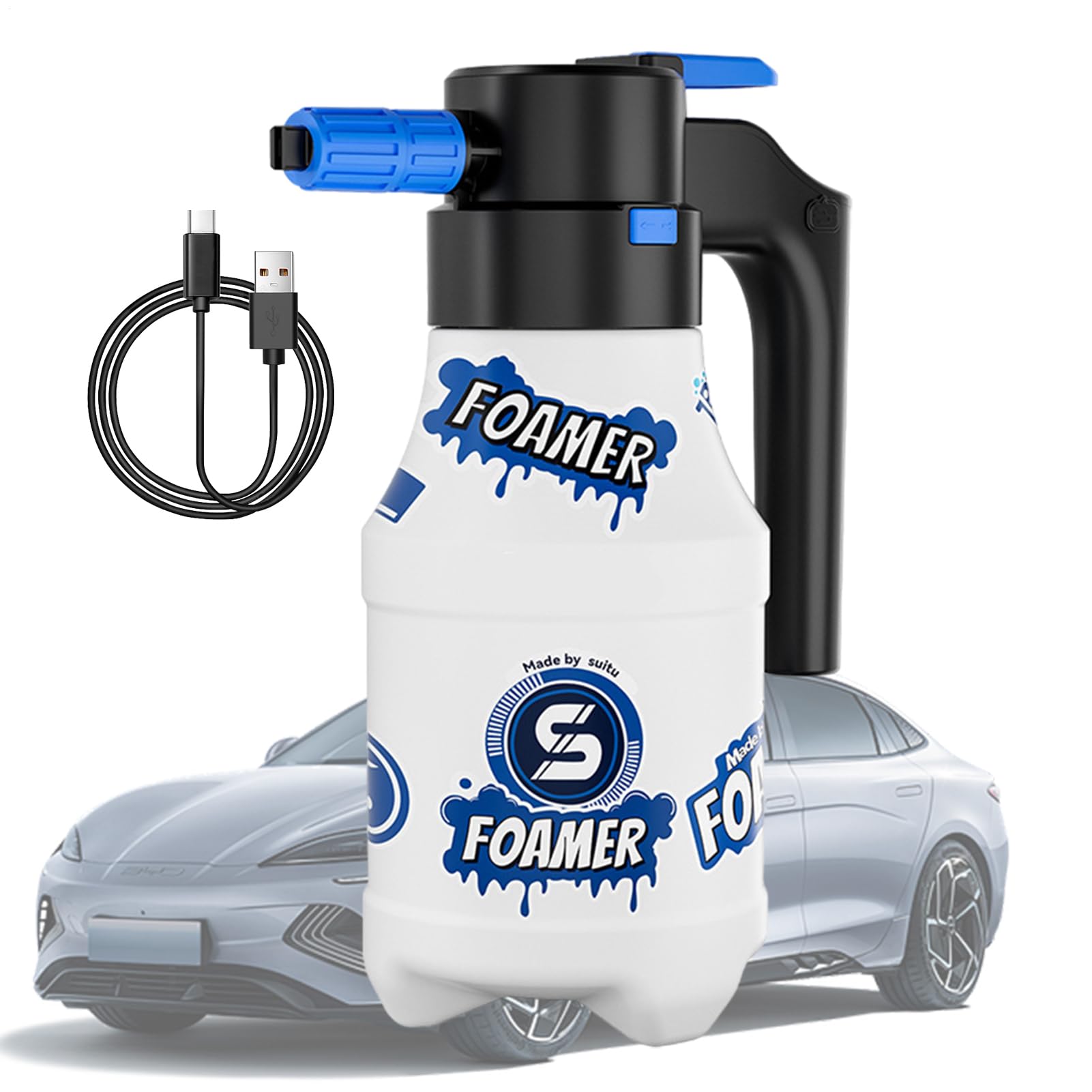 Spruzzatore elettrico per auto, 1,5 l, 33 x 12,5 cm, per lavaggio auto, spruzzatore elettrico, cannone a schiuma, spruzzatore portatile, spruzzatore a pressione, spruzzatore per piante