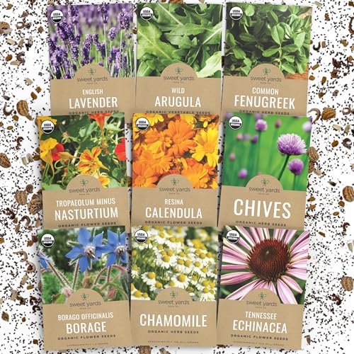 Organic Edible Flower Seeds Variety Pack - 9 Individual Packs - 2026 Season - Lavender Chamomile Nasturtium Calendula and More! for Indoor & Outdoor Planting (Non-GMO Certified Organic)