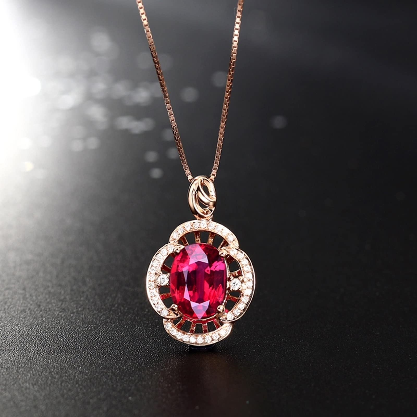 Collar de oro rosa con diamantes, kit de collar de flores con turmalina ovalada de 2,5 quilates Vvs1-Vvs2 14 x 22 mm, bonitos regalos para mujer, 14x22MM, Oro rosa de 18 quilates, Turmalina