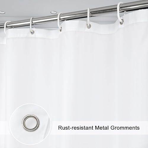 Miniatura 5 de EurCross Cortina de ducha extra ancha de 84 x 72 pulgadas, parte inferior pesada de tela blanca sólida con 14 ojales de metal