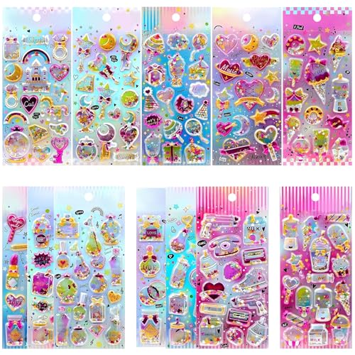 178 Shining Glitter 3D Stickers for Kids 12 Puffy Sticker Sheets for Toddlers Boys Girls Teachers Rewards Scrapbooking Journals Crafts & Party Favors