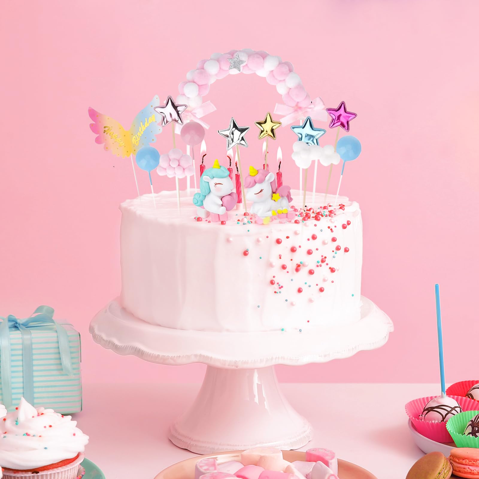 Décorations Gâteau Licorne HOVIBU - 20 Pièces Avec Licornes, Arcs-en-Ciel, Ballons | Pour Anniversaire Fille, Fête Enfant