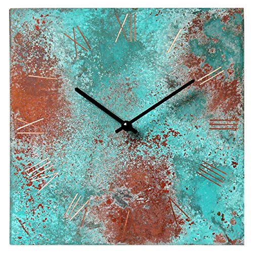 InTheTime 12inch Turquoise Copper Wall Clock Square Large