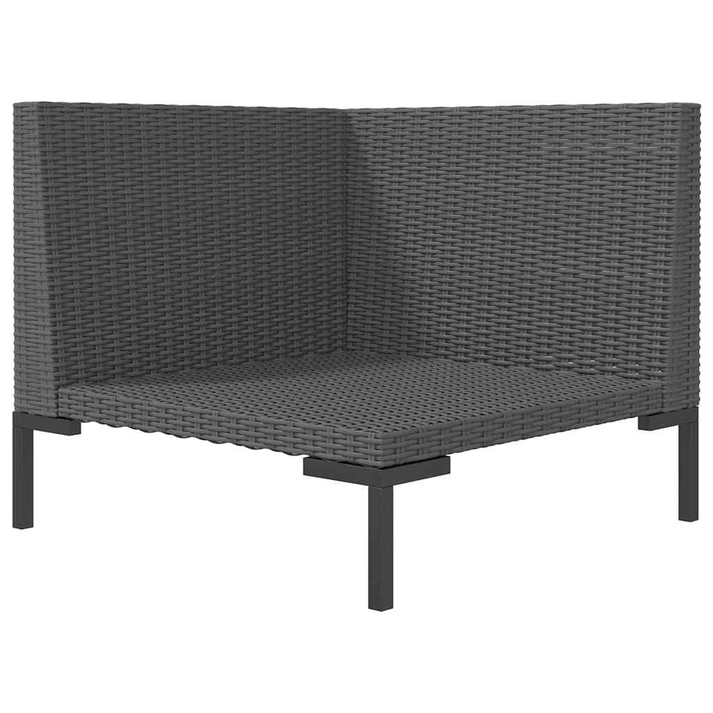 Sofa ogrodowa polirattanowa w połowie okrągła, 70 x 70 x 61 cm, ciemnoszara | Stalowa rama malowana proszkowo, zdejmowane czarne poduszki, wodoodporne, łatwe do czyszczenia