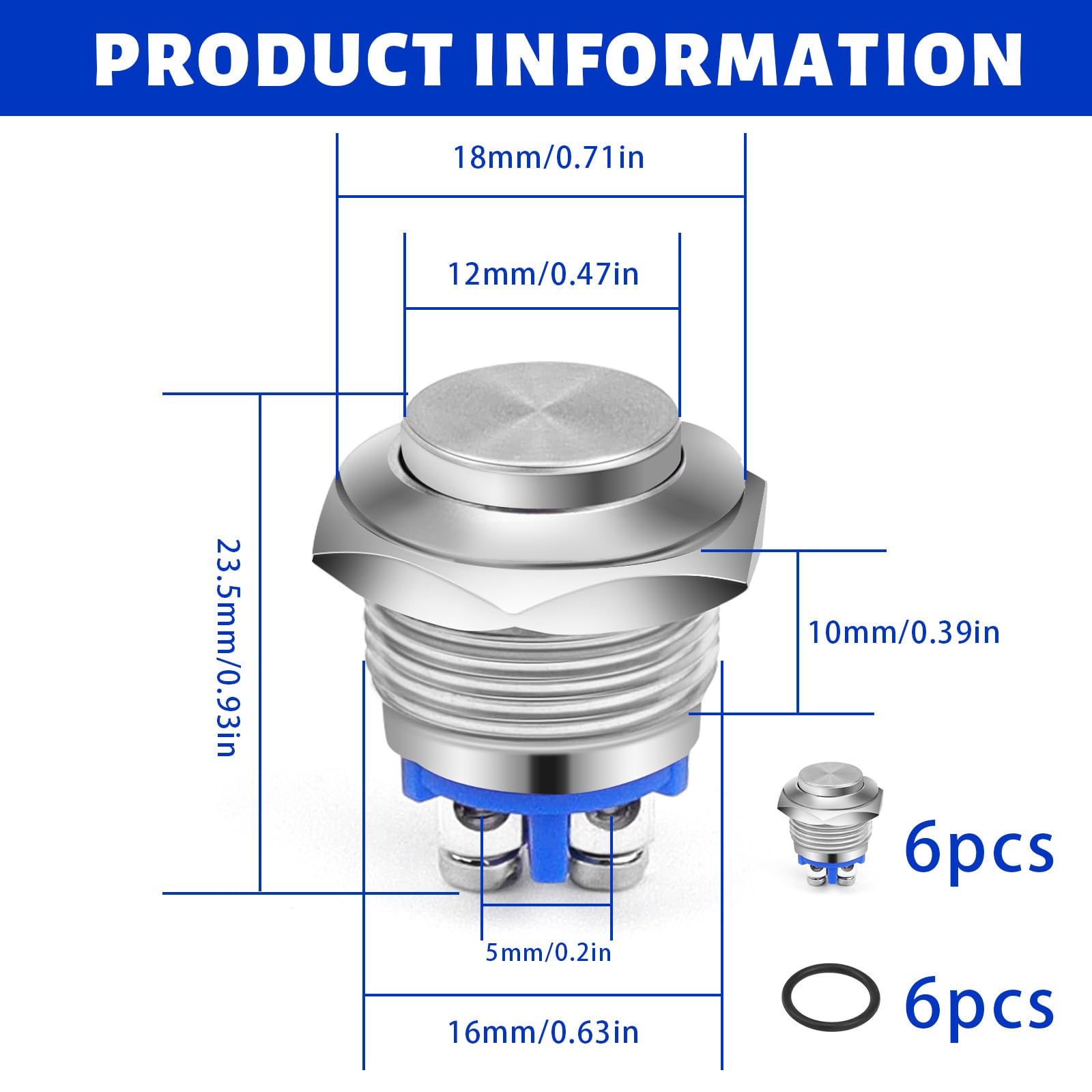 Pulsante Momentaneo Illuminato BLU - Interruttore 16mm In Acciaio IP65 | 5 Pin, 12V/24V | Impermeabile Per Auto, Barca, Moto - Foto 8