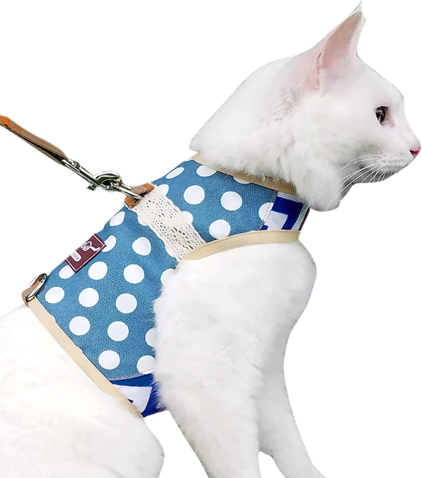 YIZHI MIAOWCat Harness and Leash for Walking Escape Proof for Winter, Adjustable Cat Walking Jackets, Padded Stylish Cat Vest, Polka Dot Blue, Extra Large