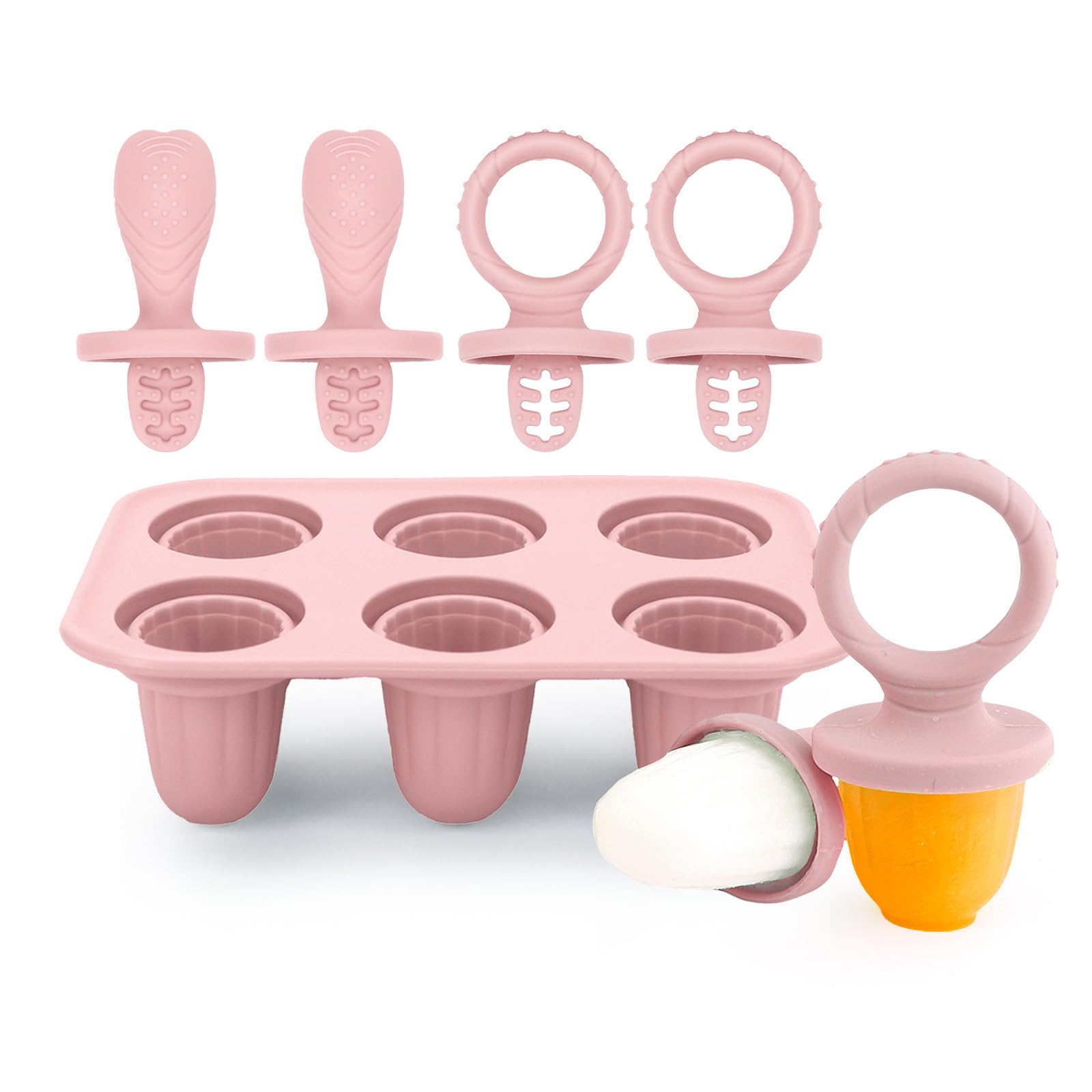 Silicone Ice Lolly Mould,Mini Ice Lollies Moulds with Teething Sticks for Kids Little Hands 6X 17ml Baby Ice Lolly Moulds BPA Free Freezer & Dishwasher Safe for Kids Toddlers (Pink)