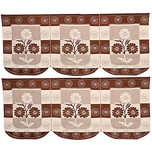 Image of Kuber Industries Circle Design Cotton 6 Seater Dining Table Cover (Brown, CTKTC32649) Flower Design Cotton 3 Seater Sofa Cover Set|Pack of 2 (Brown)