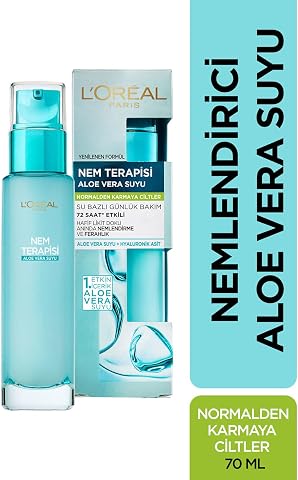L'Oreal Paris Nem Terapisi Aloe Vera Suyu, Nemlendirici ve Ferahlık Etkili Krem, Normalden Karmaya Ciltler 70 ml